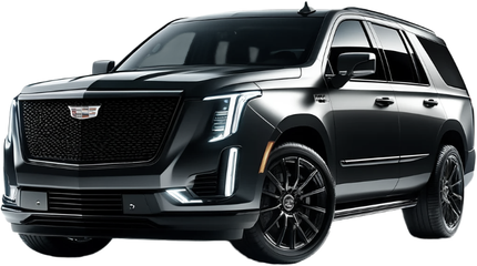 A black cadillac escalade is shown on a white background.