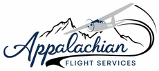 Logo for Appalachian Flight Services, featuring mountains, an airplane, and stylized text.