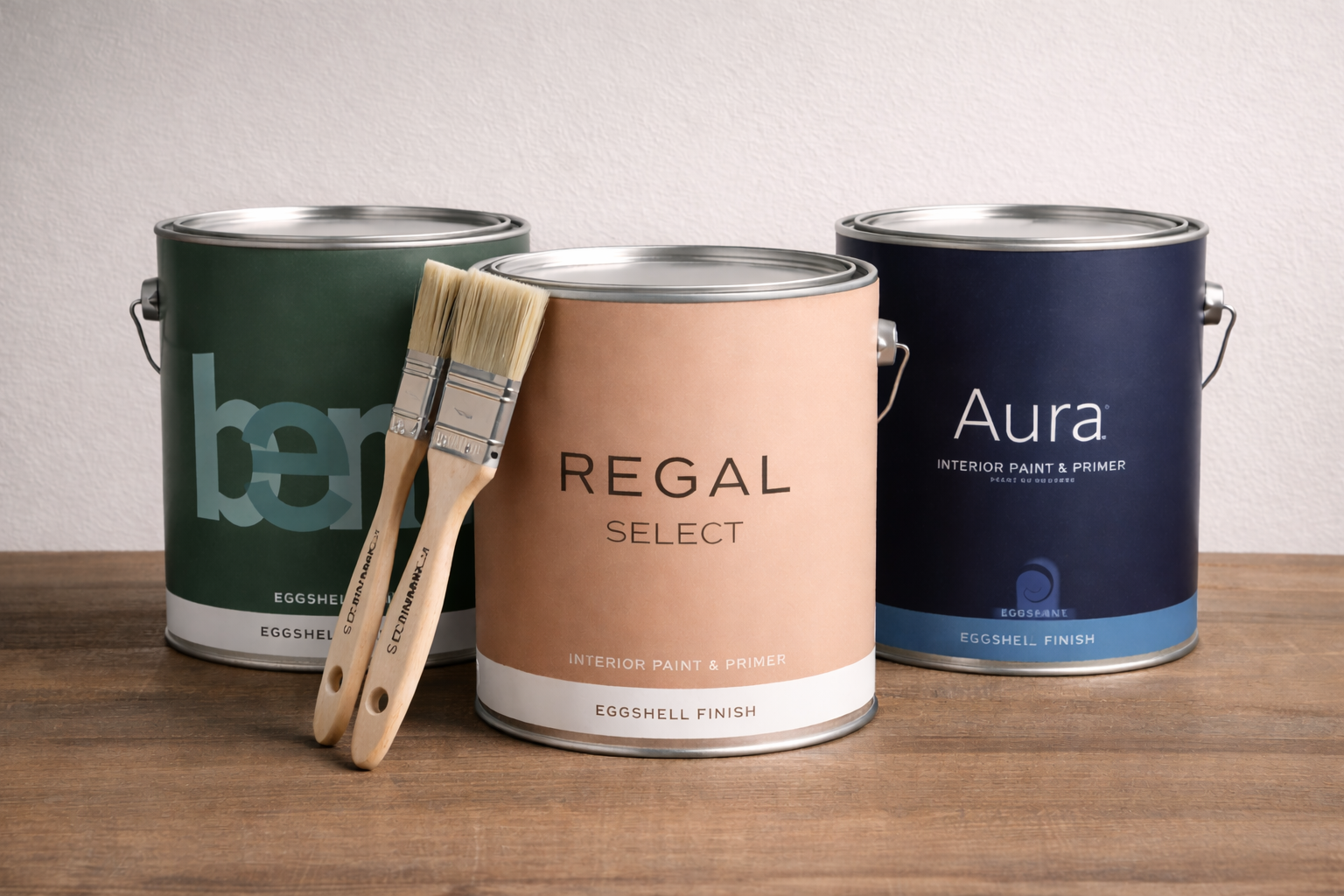 Ladder holding a paint roller; orange wall being painted.