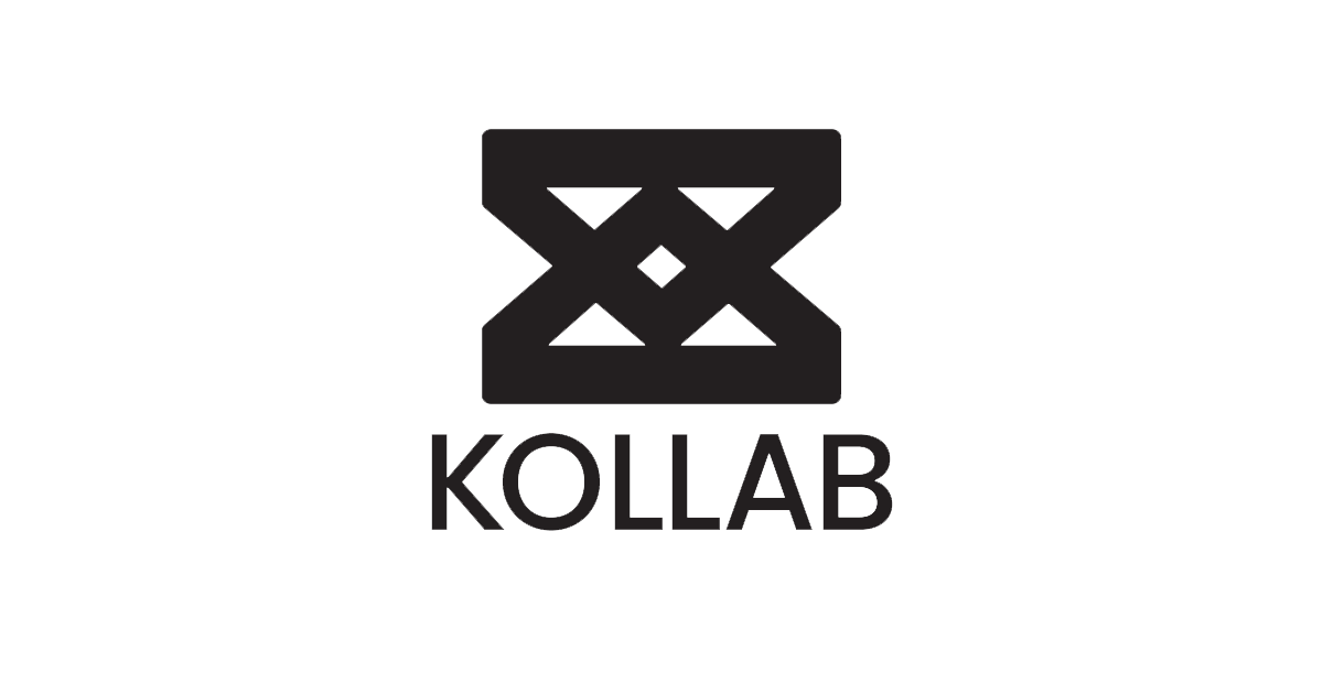 En svart og hvit logo for kollab på hvit bakgrunn.