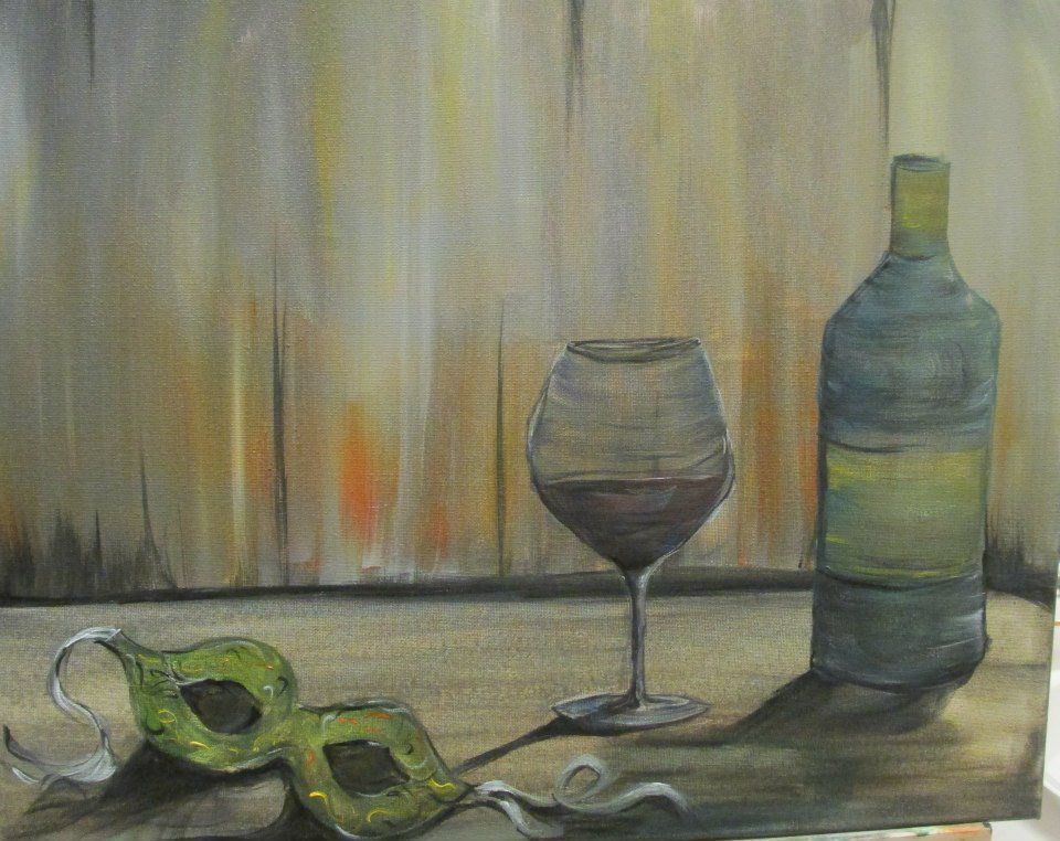 Painting of wine bottle and glass