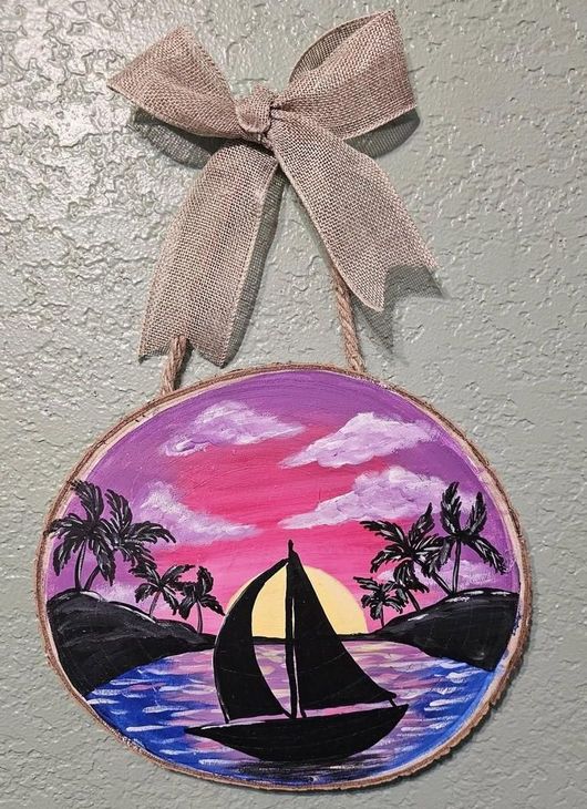 hanging painted wood round