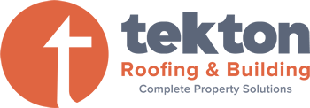 A logo for tekton roofing and building complete property solutions