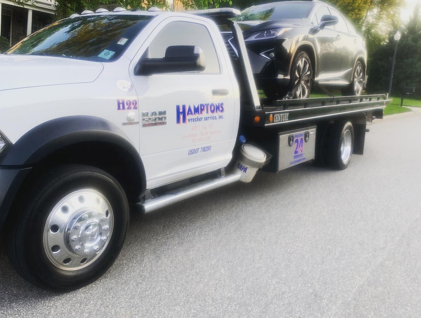 White tow truck with 