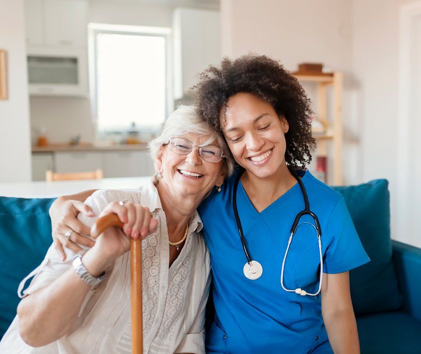 Senior Woman with Nurse — St. Louis, MO — Jordan Krugman | The Health Insurance Guy