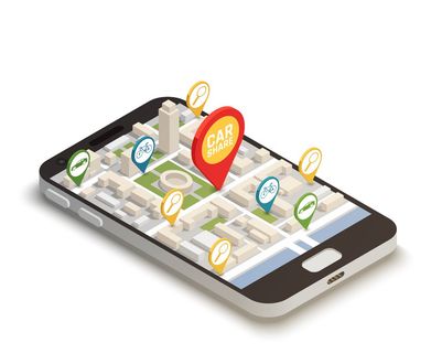 mobile phone with business map pins