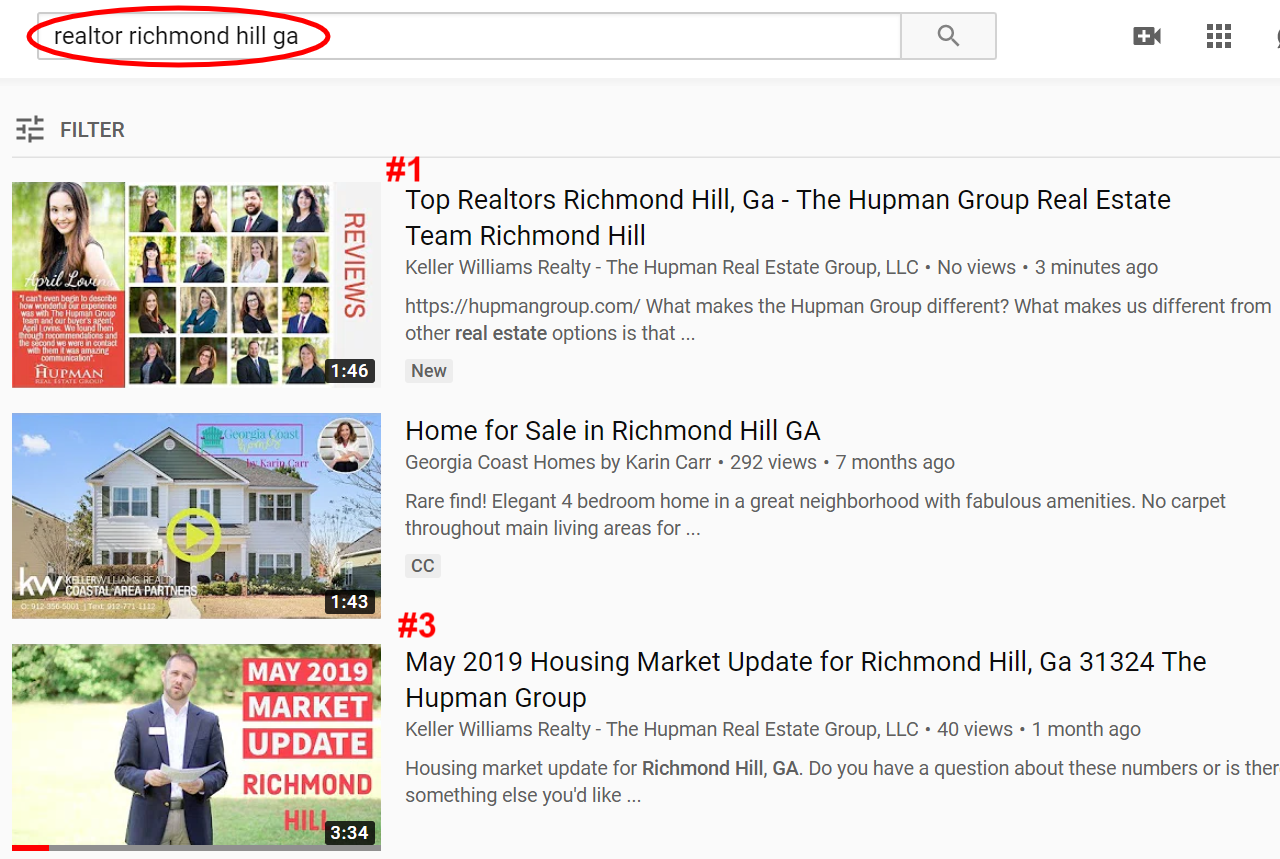 YouTube results screenshot Richmond Hill Realtors