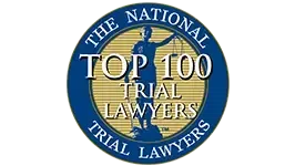 The National Trial Lawyers Top 100 seal featuring Lady Justice in blue, gold, and white.