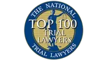 The National Trial Lawyers Top 100 seal featuring Lady Justice in blue, gold, and white.