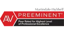 Martindale-Hubbell AV Preeminent peer rating badge in red and black.