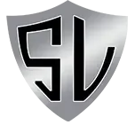 Silver shield logo with black stylized letters on a white background