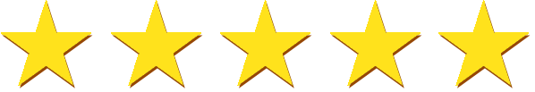 five star review icon - a row of five yellow stars on a white background