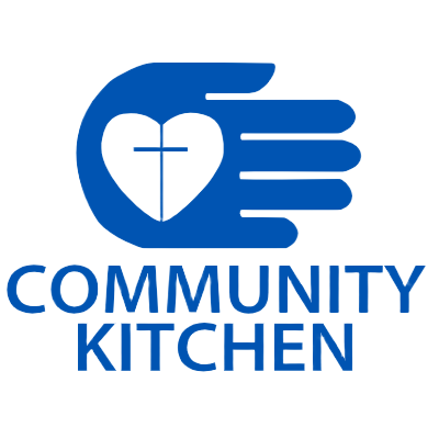 Blue hand cradling a white heart with a cross; text below reads