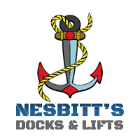 a logo for nesbitt 's docks and lifts with an anchor and rope