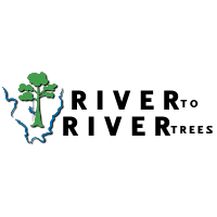 a logo for river to river trees with a tree and a river .