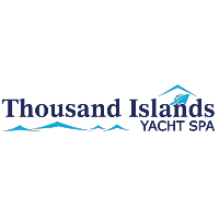 the logo for thousand islands yacht spa shows a boat in the water .
