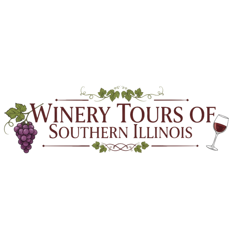 Logo for Winery Tours of Southern Illinois with grapes, leaves, and wine glass.