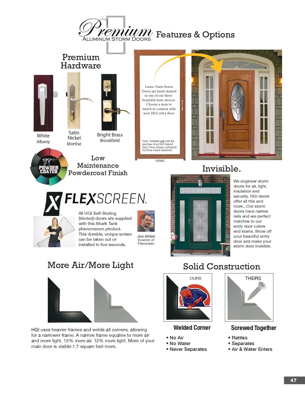 Promotional flyer for decorative door features and hardware, with product photos and descriptions