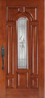 A Wooden Door with Rectangular Decorated Glass — Detroit, MI — Protector Window & Door