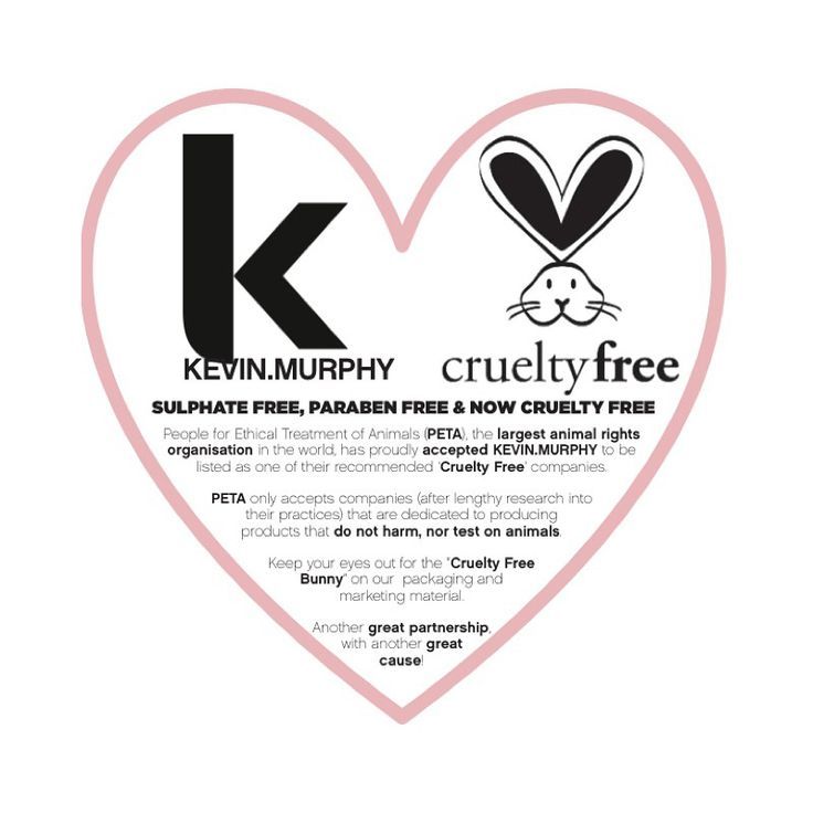 Una etiqueta libre de crueldad de Kevin Murphy en forma de corazón.