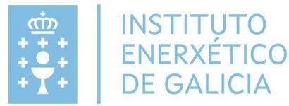 El logo del instituto energético de galicia es azul y blanco