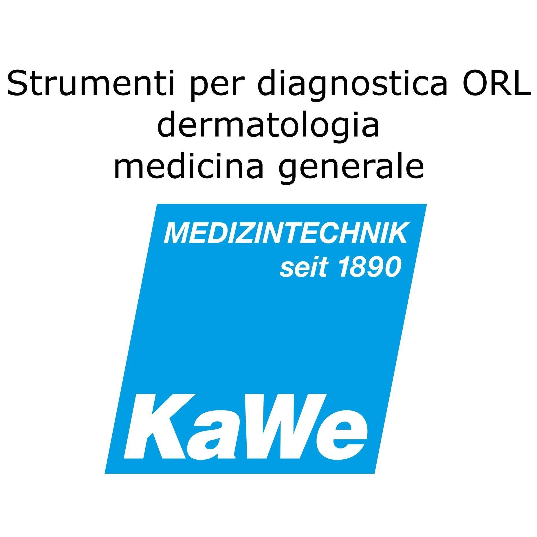 A blue and white kawe logo on a white background