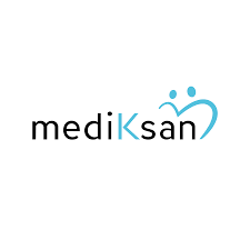 A logo for a medical company with two people and a heart.