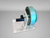 A machine is sitting on top of a clear acrylic stand.