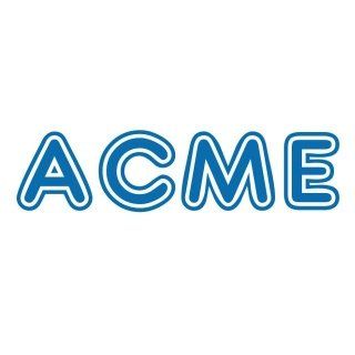 A blue and white logo for acme on a white background