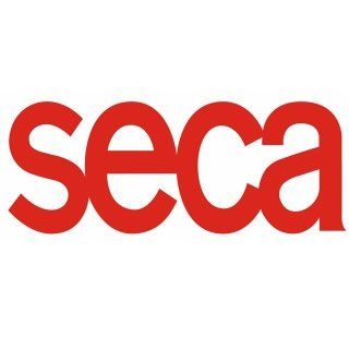 A red and white logo for seca on a white background