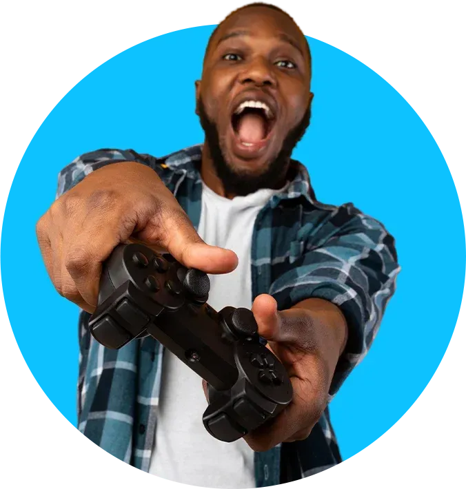 Happy man holding a gaming controller