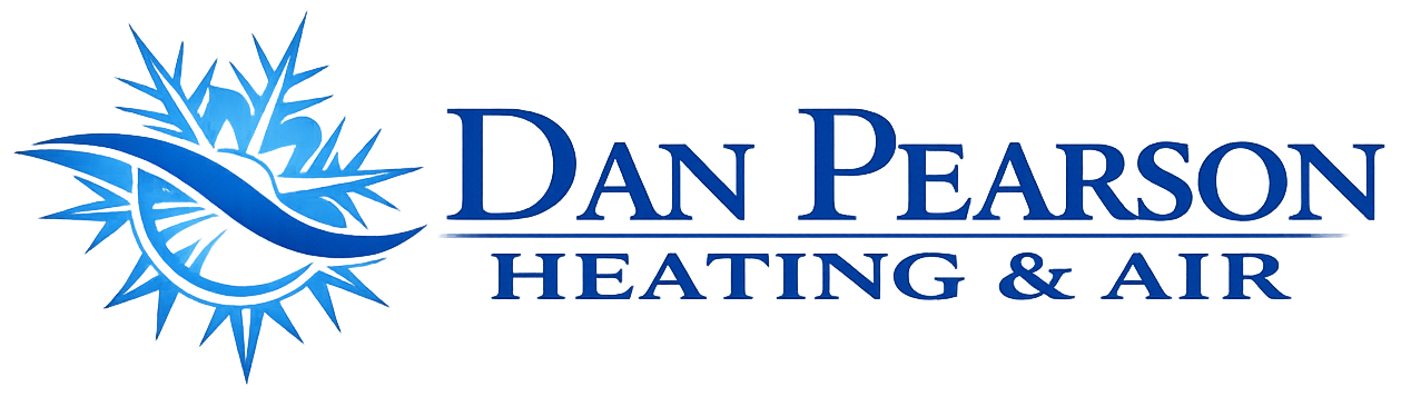 the logo for dan pearson heating and air has a sun and snowflakes on it .