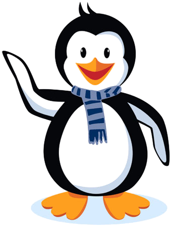 a penguin wearing a scarf is waving his hand