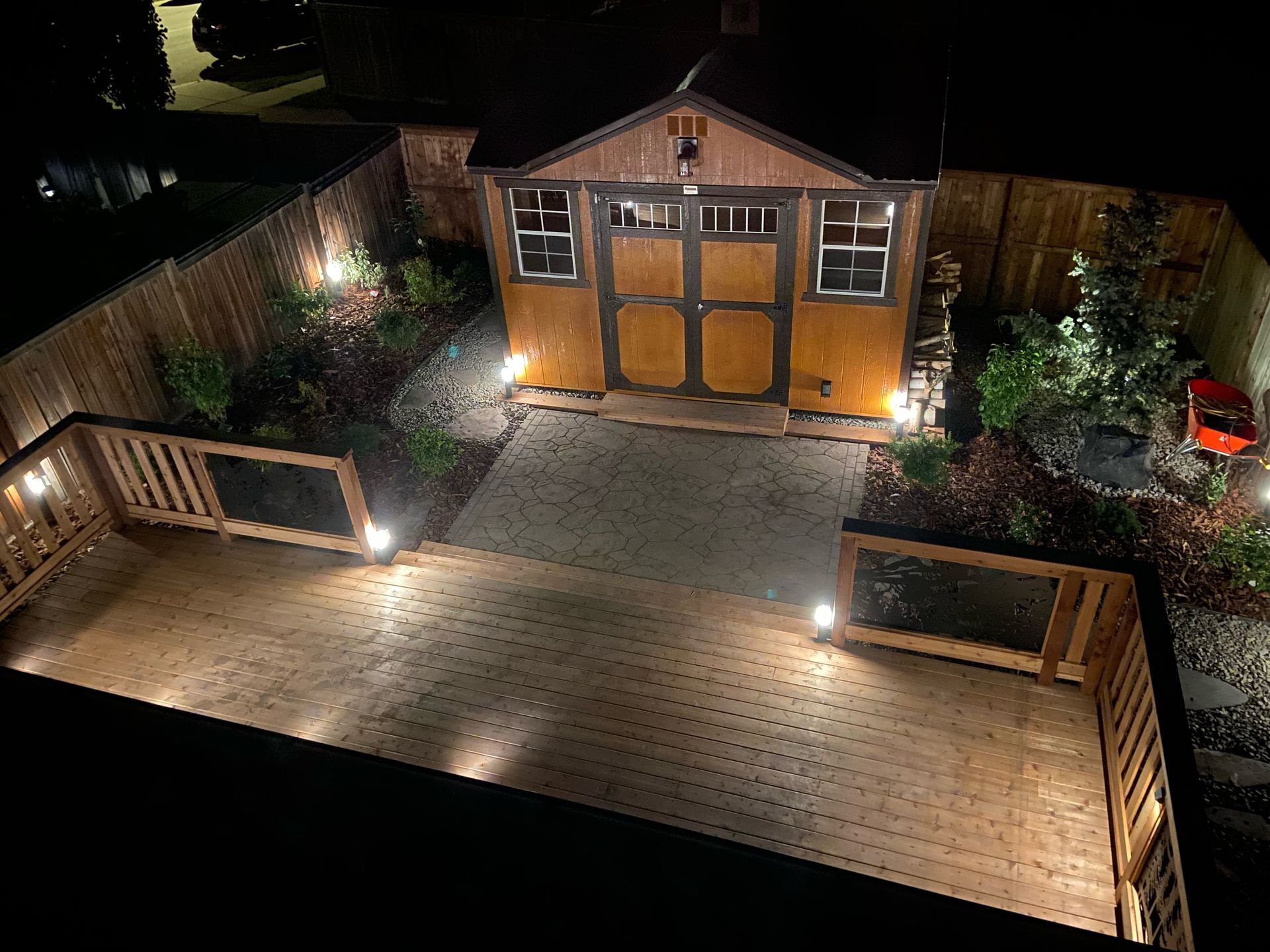 complete landscaping design with lighting