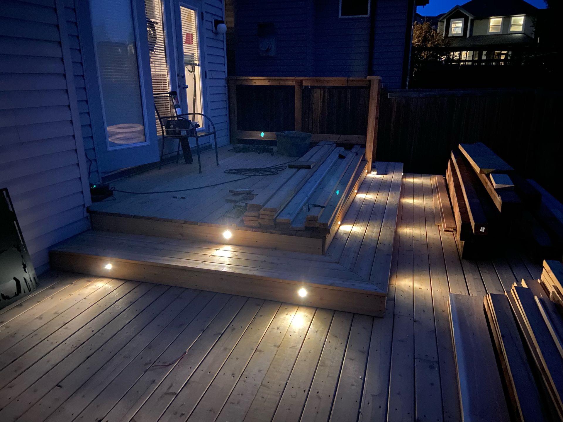 installed lighting in deck