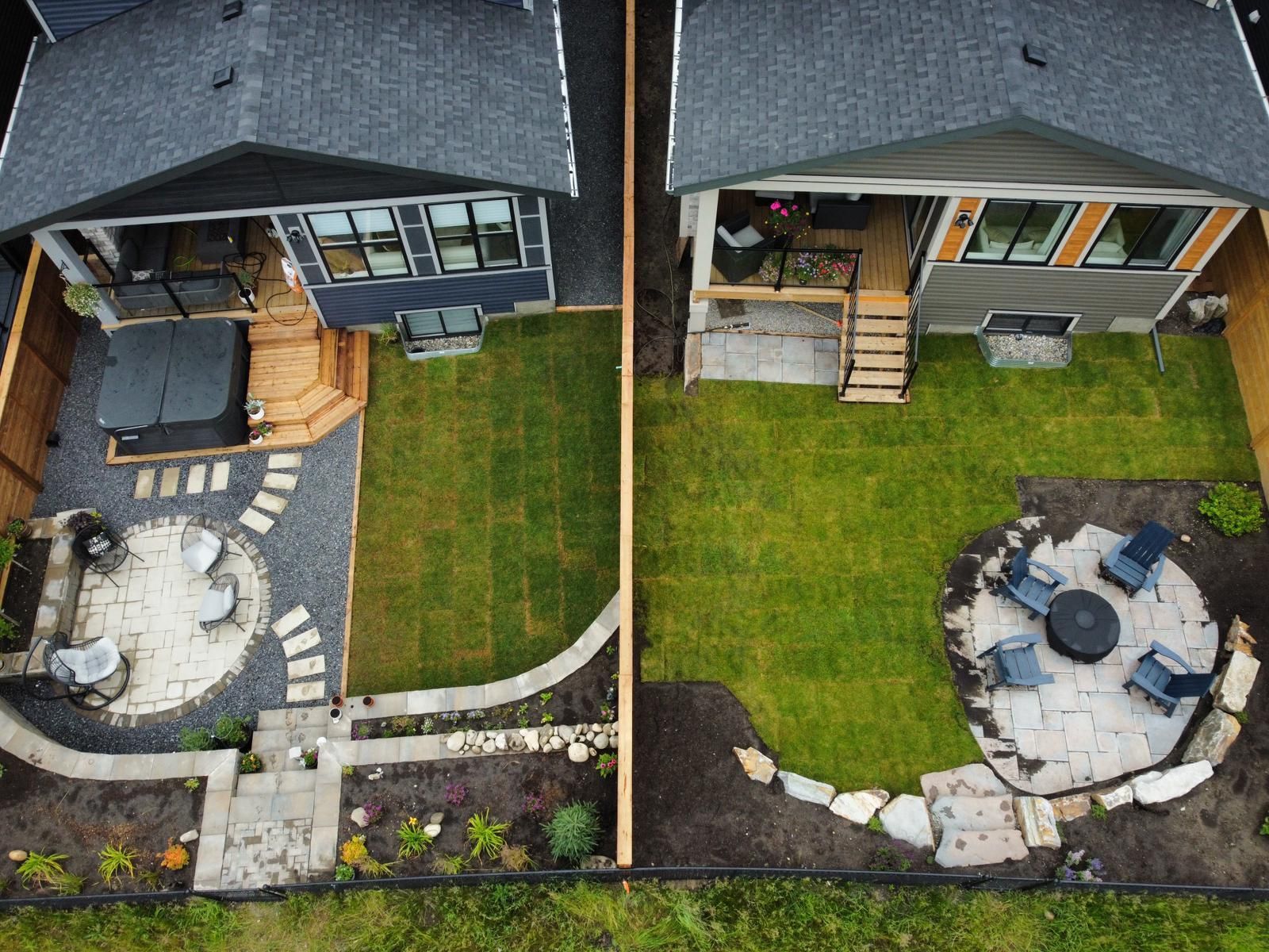 aerial view of backyard landscaping