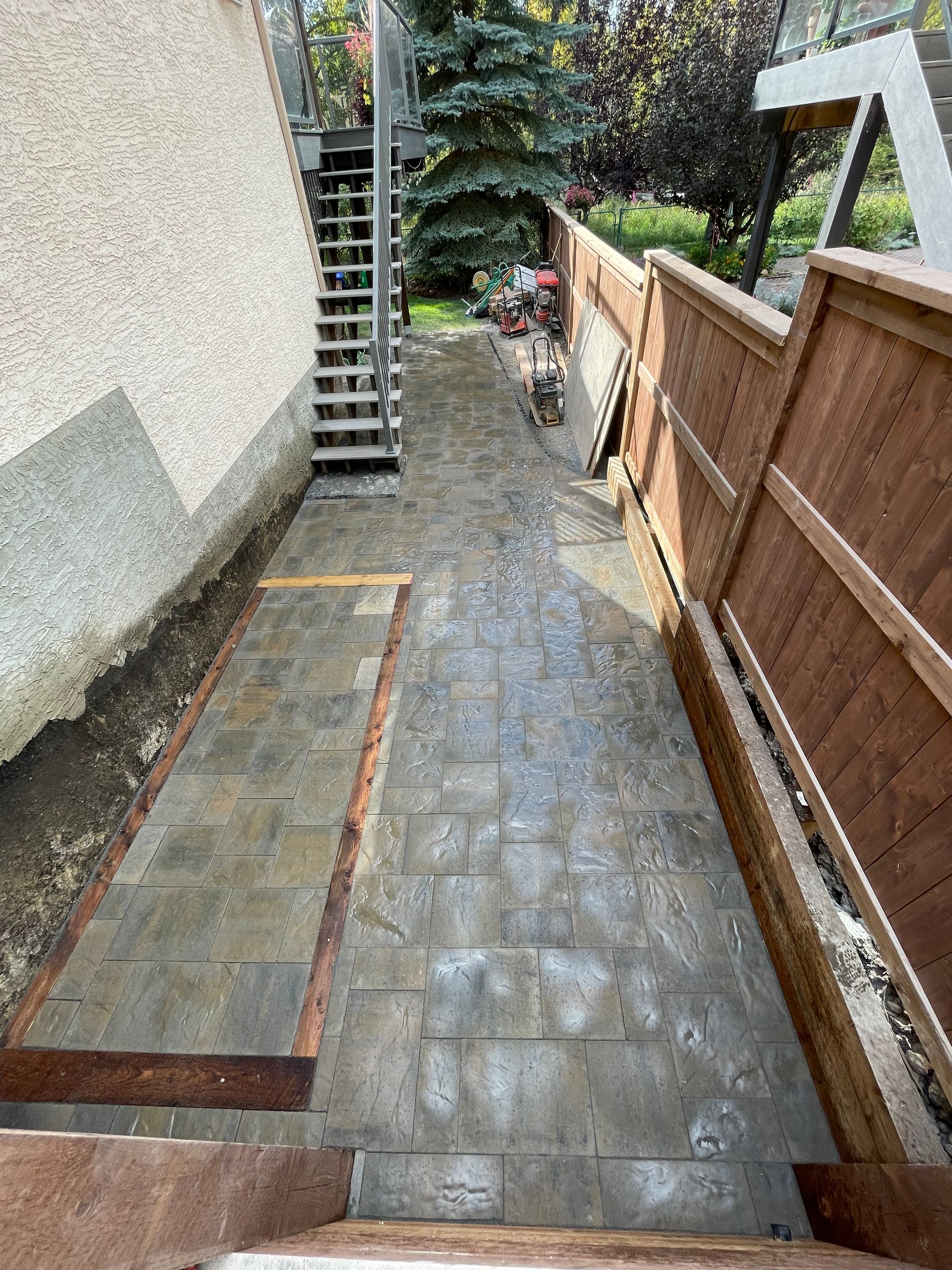 stone patio path beside house
