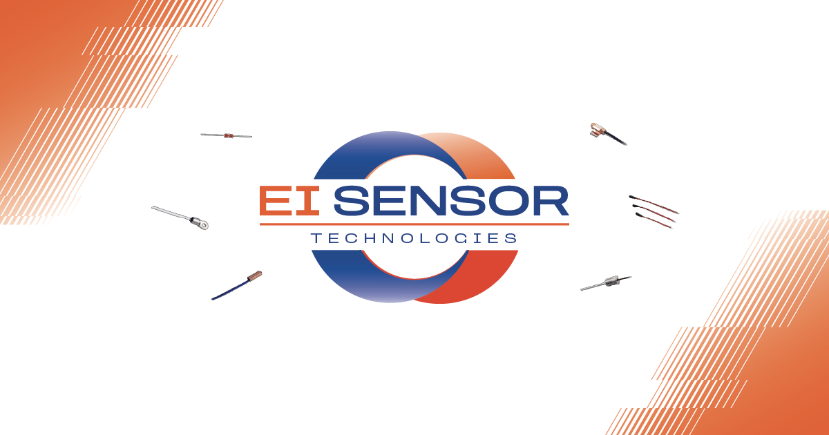 A red , blue and white logo for ei sensor