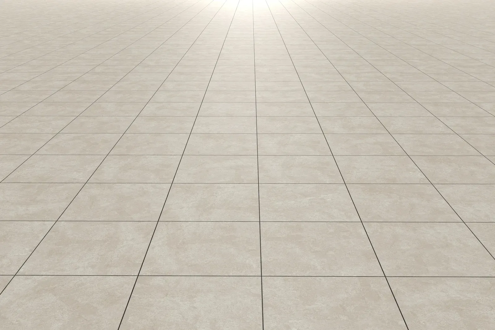 Beige tiled floor with receding lines towards a bright, indistinct horizon.