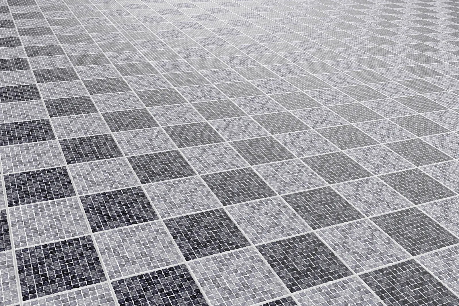 Checkerboard pattern floor, alternating dark and light tiles.