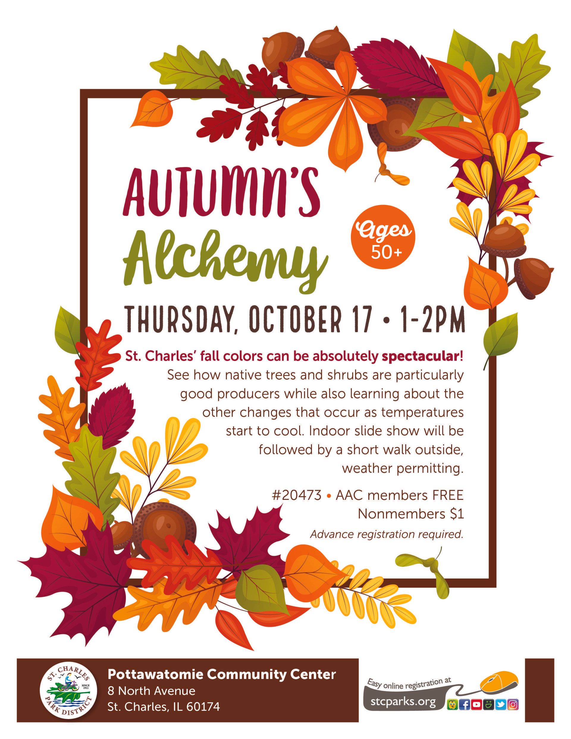 A poster for autumn 's alchemy on thursday october 17 at 1-2pm.