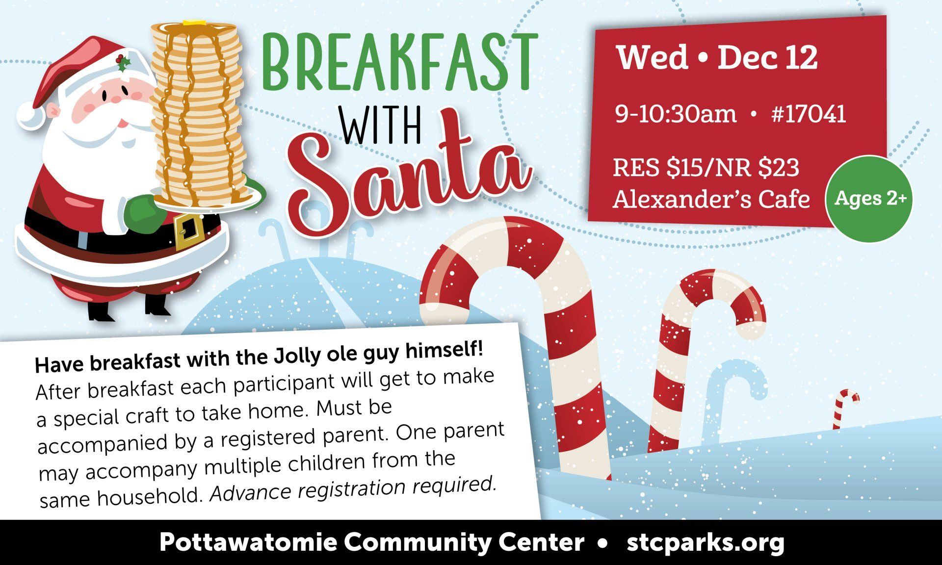 A poster for a breakfast with santa event