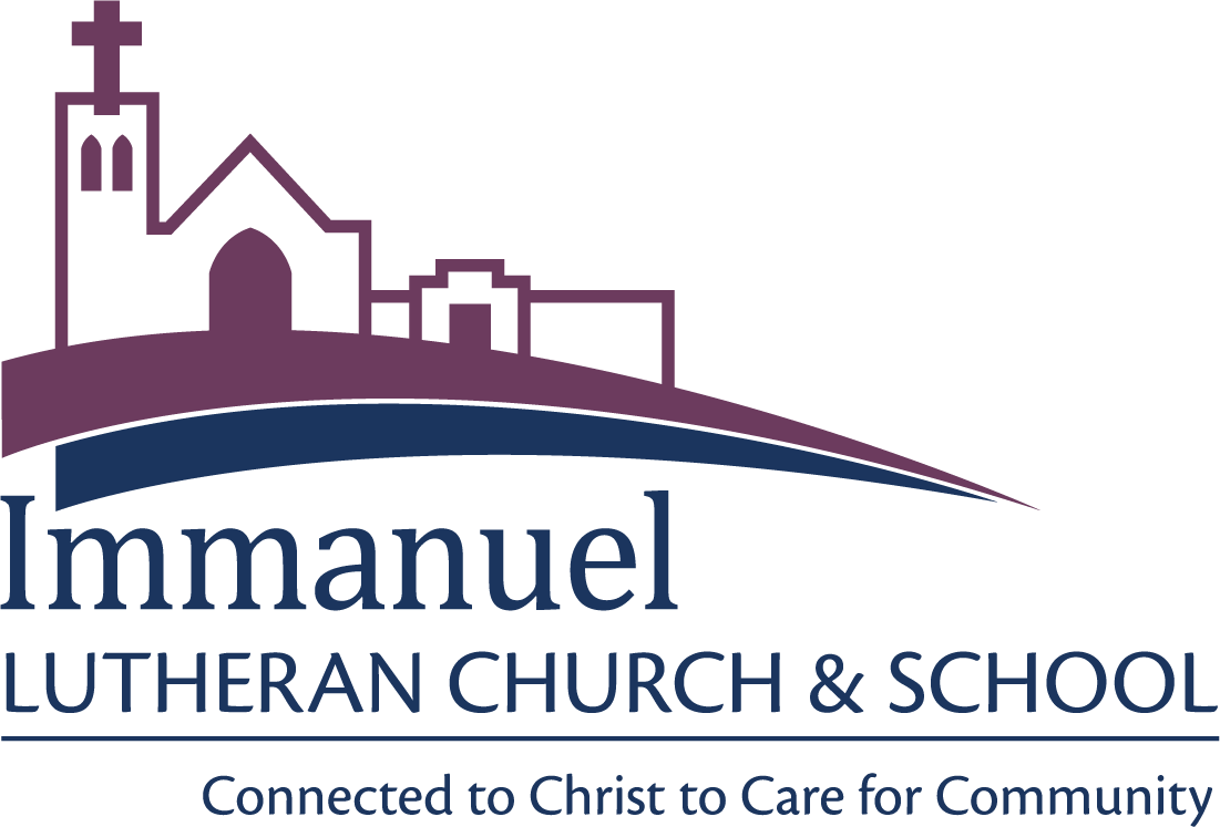 The logo for immanuel lutheran church and school is connected to christ to care for community