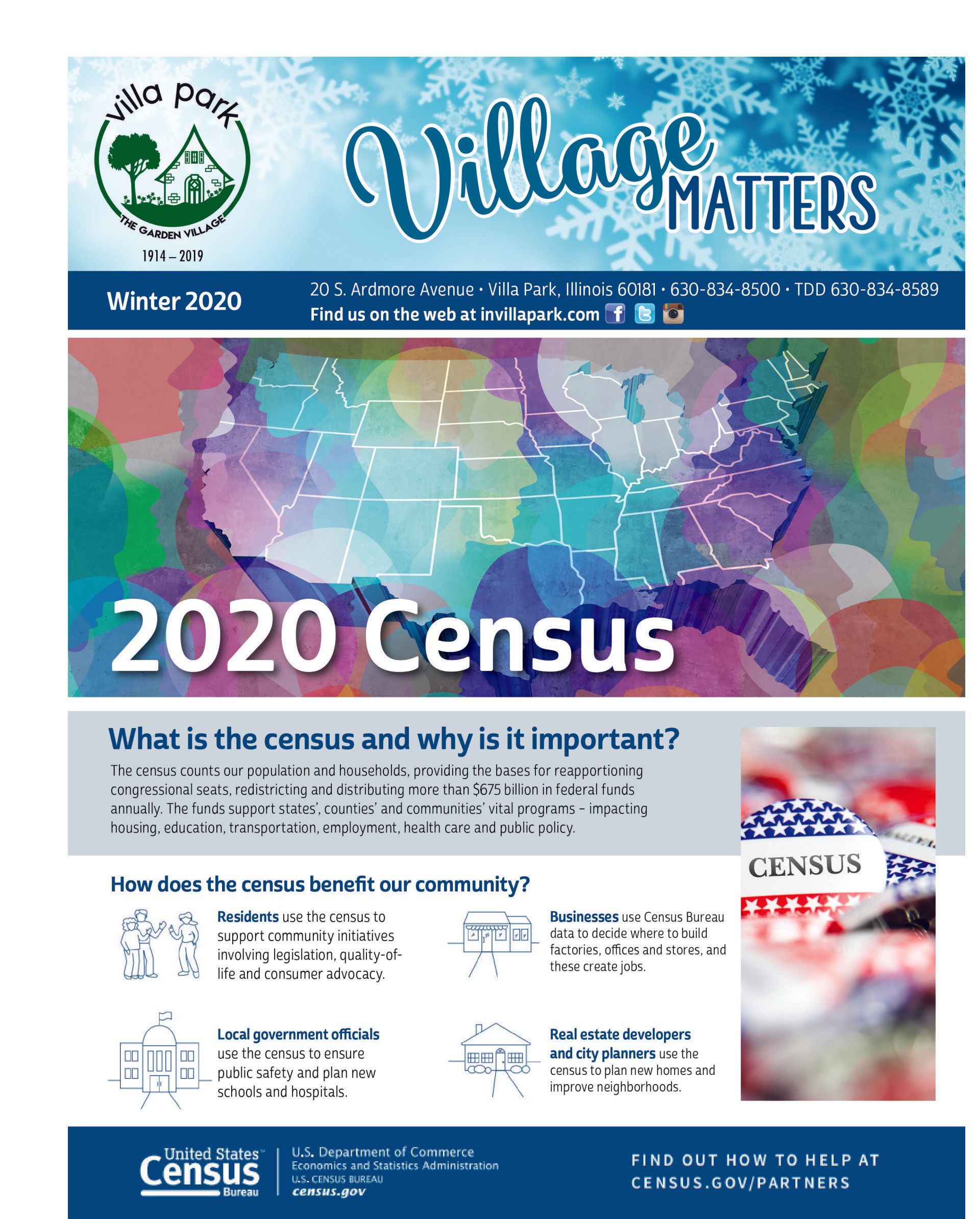 A poster for the 2020 census with a map of the united states on it.