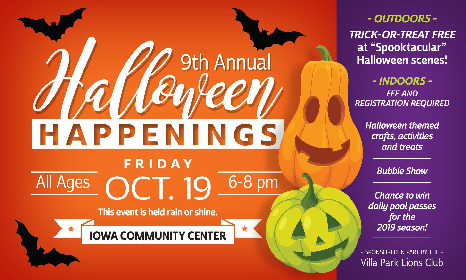 A poster for the 9th annual halloween happenings on friday october 19