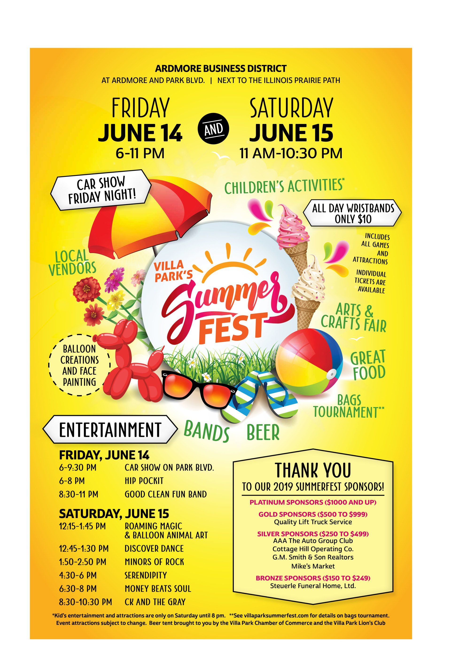 A poster for a summer festival on friday june 14 and saturday june 15.