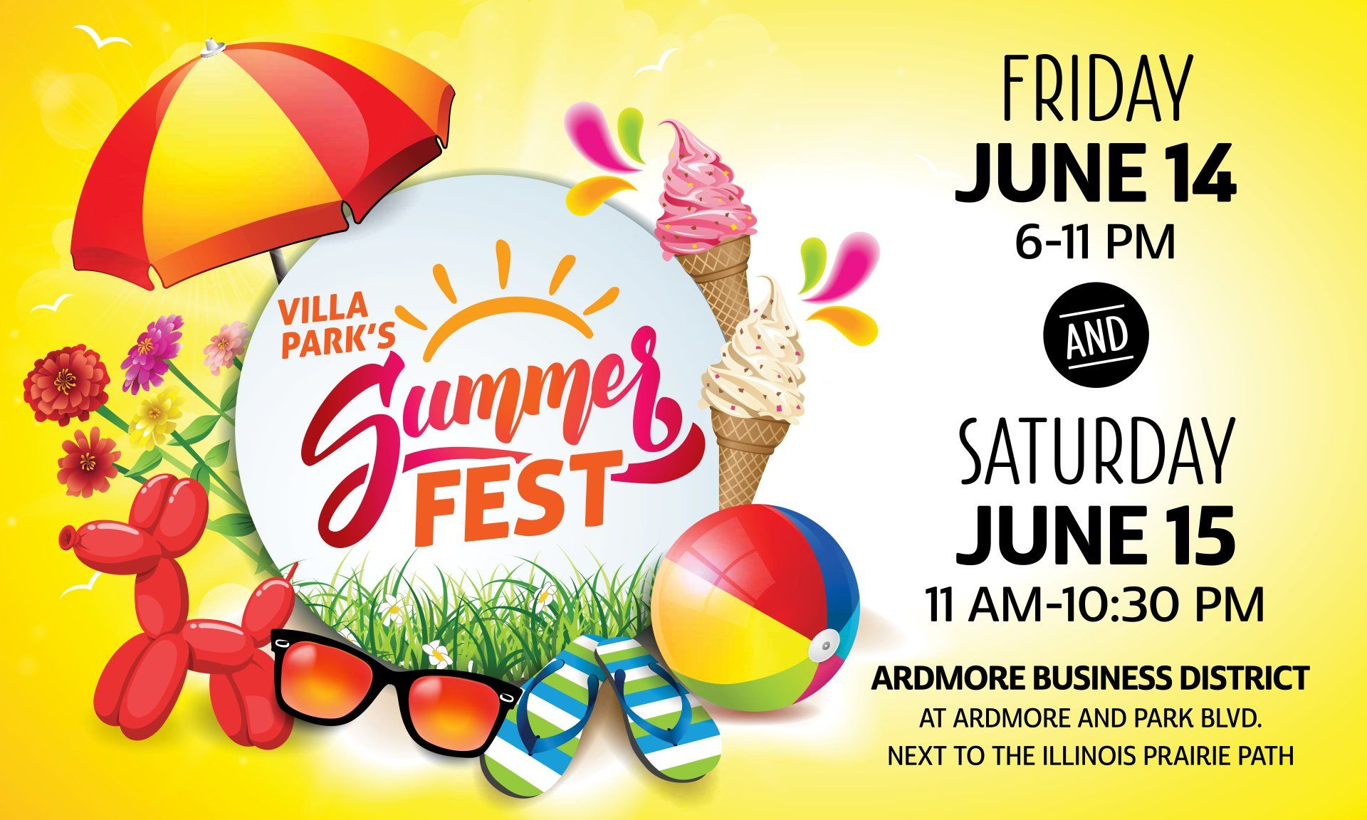 A poster for a summer fest on friday june 14 and saturday june 15.