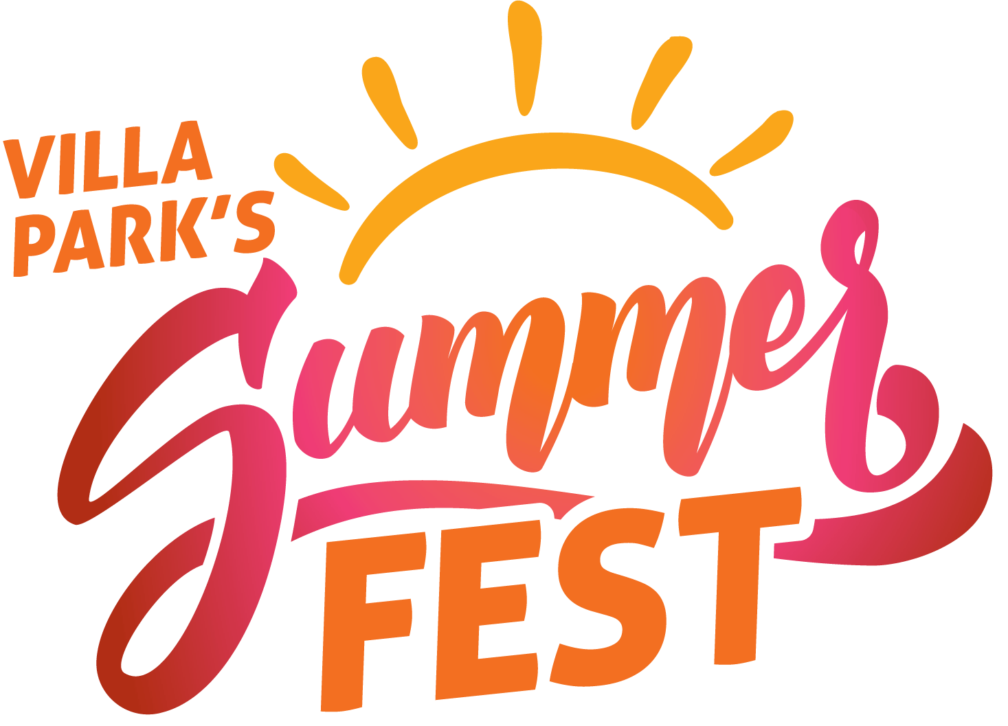 A logo for villa park 's summer fest with a sun in the background