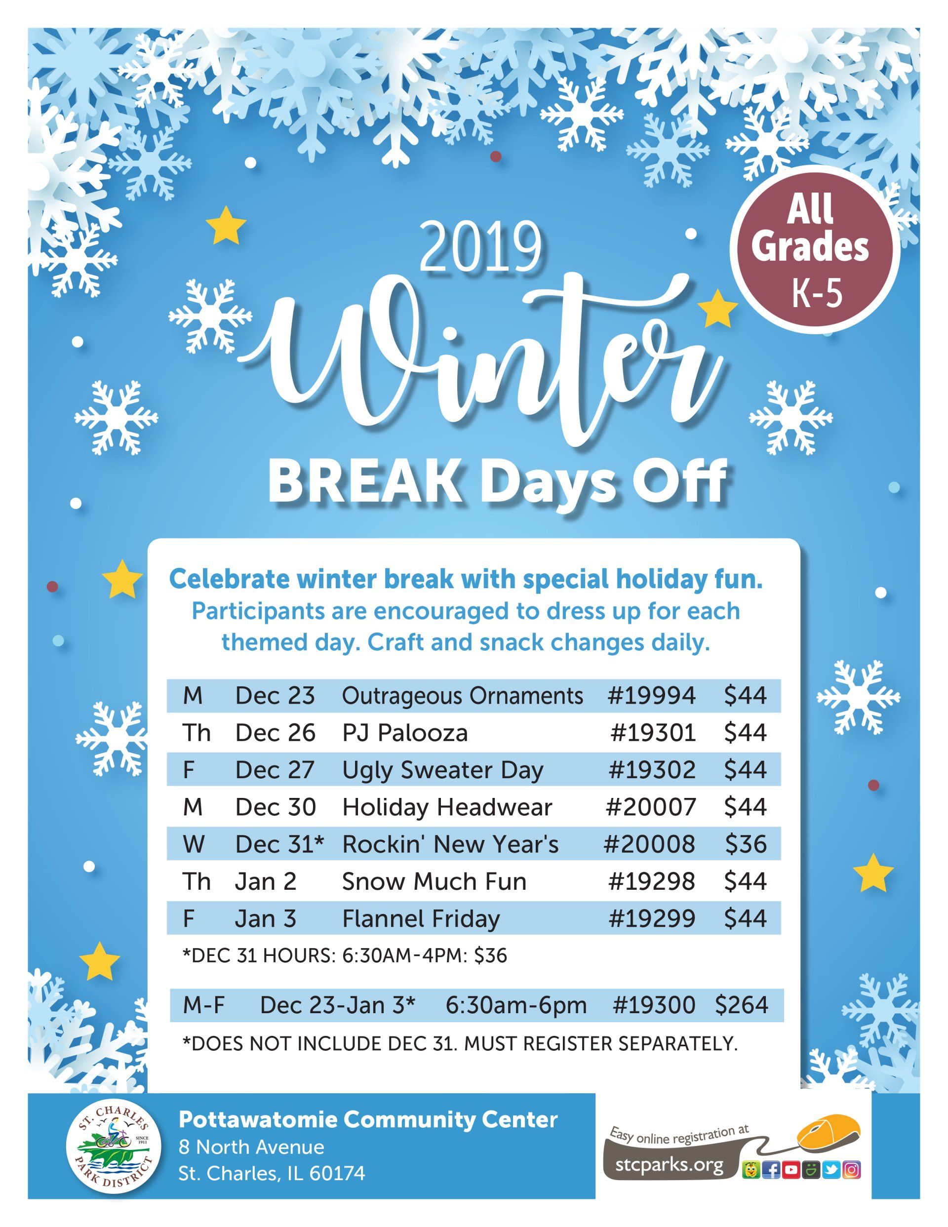 A poster for winter break days off for all grades k-5