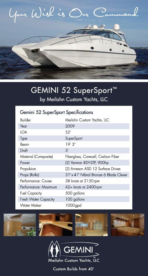 A brochure for a boat called the gemini 52 super sport